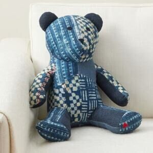 Pottery Barn Nelson Patchwork Teddy Shaped Pillow Plush Stuffed Animal NWT NEW